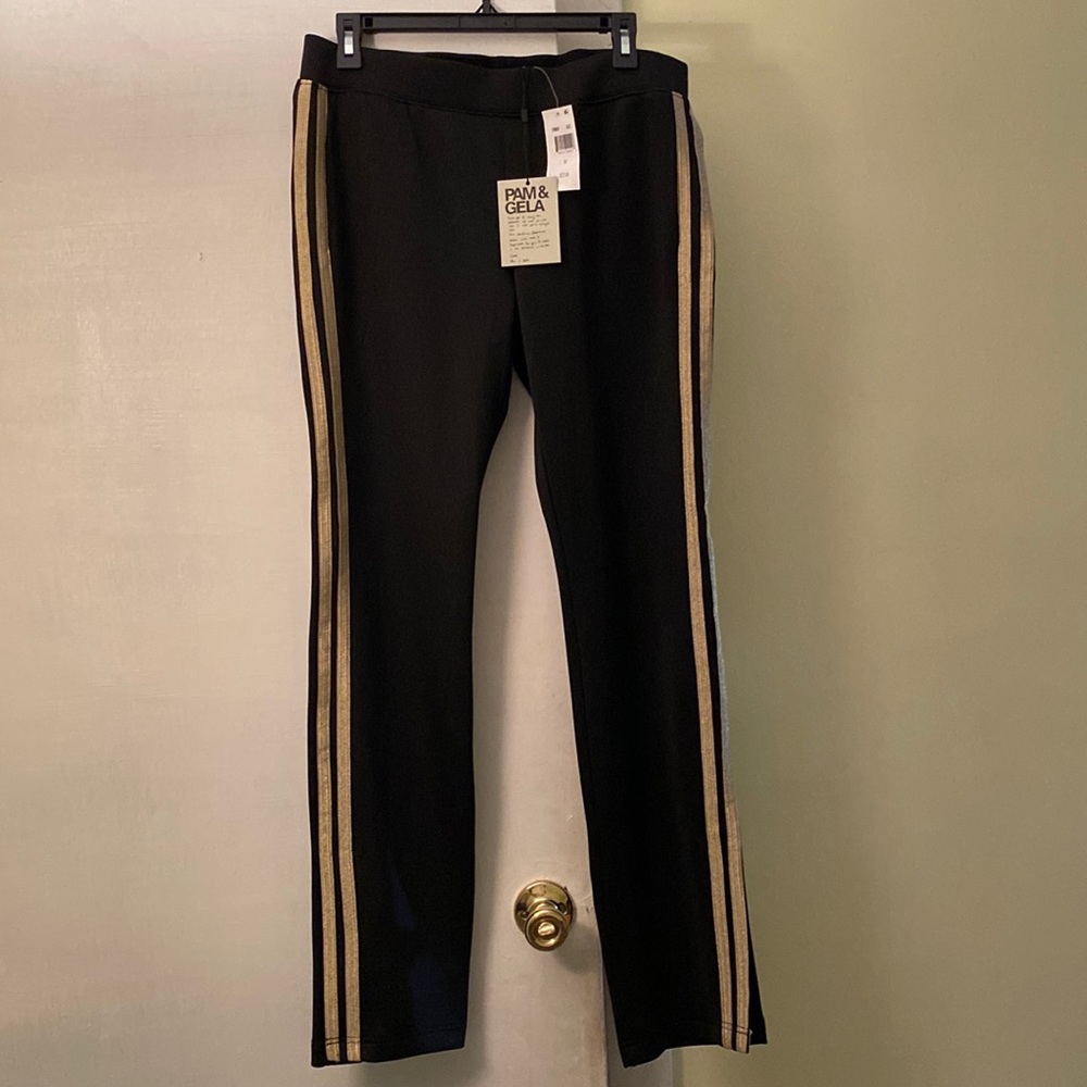 Pam&Gela Black Stretch Shimmering Gold Pants New With Tags
